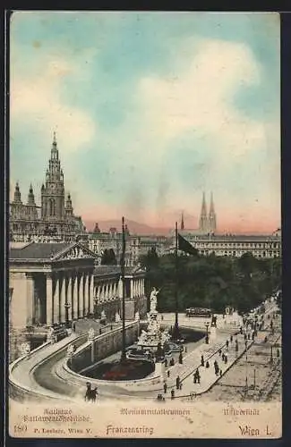 AK Wien, Rathaus, Parlamentsgebäude, Monumentalbrunnen, Universität