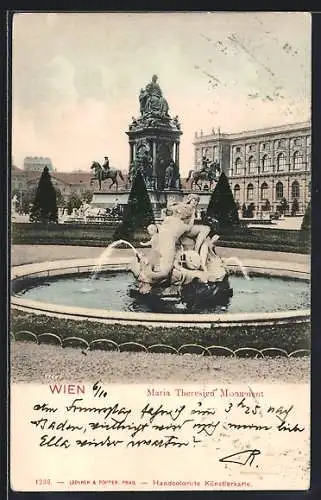 AK Wien, Maria Theresien Monument mit Brunnen