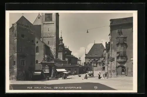 AK Hall, Oberer Stadtplatz mit Brunnen