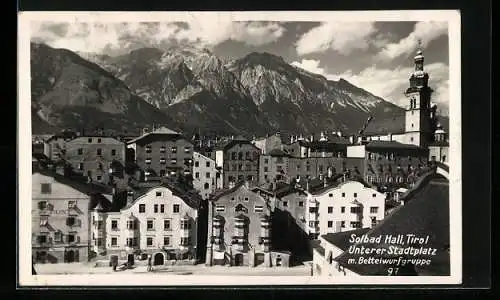 AK Hall in Tirol, Unterer Stadtplatz mit Bettelwurfgruppe