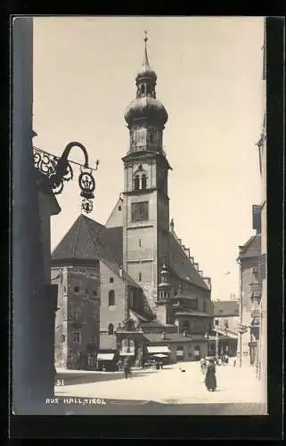 Foto-AK A. Stockhammer: Hall /Tirol, Kirche und Marktplatz