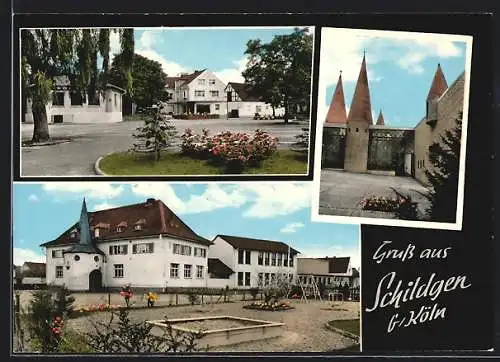 AK Schildgen b. Köln, Spielplatz, Strassenpartie, Kirchhof