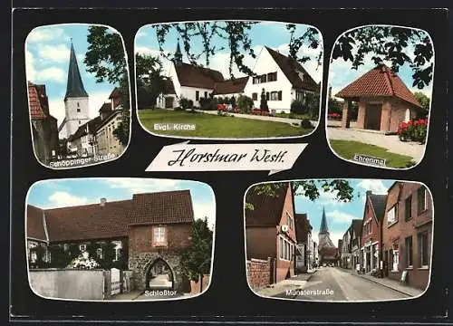 AK Horstmar / W., Evangelische Kirche, Schlosstor, Münsterstrasse