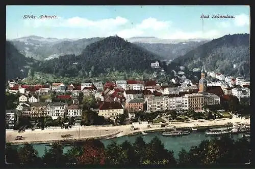 AK Bad Schandau /Sächs. Schweiz, Teilansicht mit Kirche