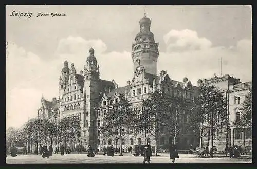 AK Leipzig, Neues Rathaus mit Strassenbahn