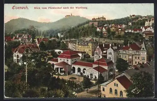 AK Eisenach, Blick vom Fürstenhof nach Wartburg