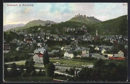 AK Eisenach, Stadtbild mit der Wartburg