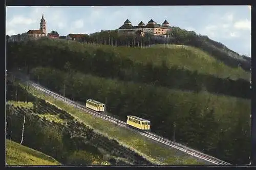 AK Augustusburg, Schloss Augustusburg mit Drahtseilbahn