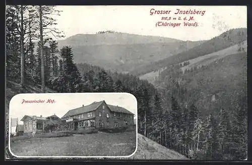 AK Brotterode /Inselberg, Gasthaus Preussischer Hof, Eig. August Stöhr, Blick auf Inselberg