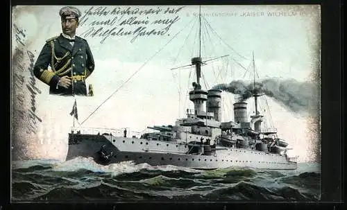 AK S. M. Linienschiff Kaiser Wilhelm II unter Volldampf