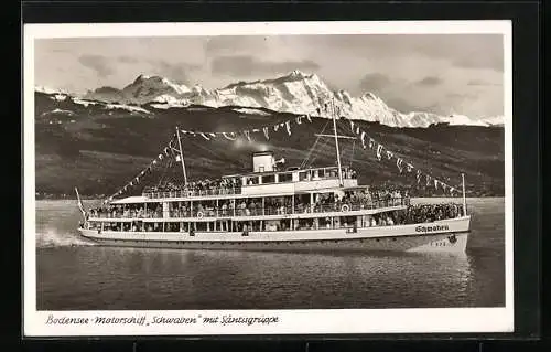 AK Bodensee-Motorschiff Schwaben mit Säntisgruppe