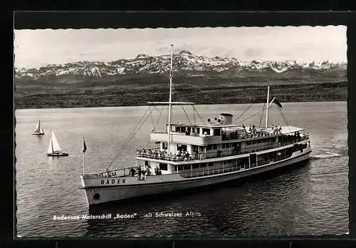 AK Bodensee-Motorschiff Baden mit Schweizer Alpen