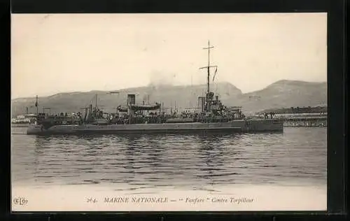 AK Contre Torpilleur Fanfare, Marine Nationale, Kriegsschiff