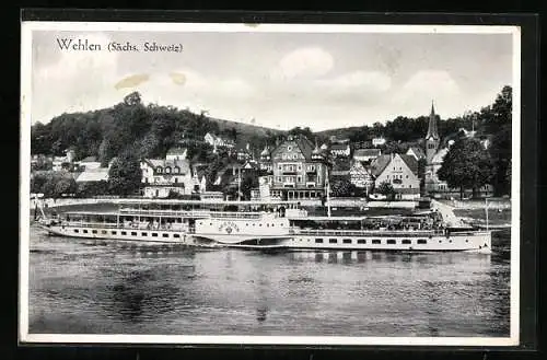 AK Wehlen /Sächs. Schweiz, Dampfer Dresden auf der Elbe