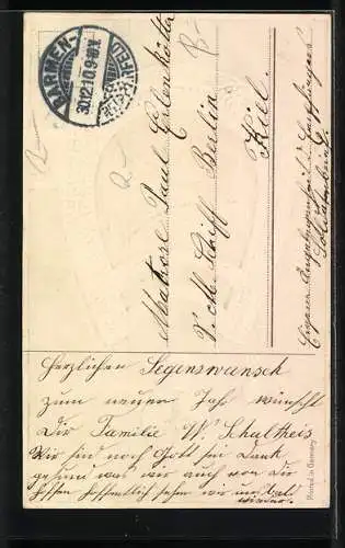 AK Idyllische Winterlandschaft im Hufeisen-Passepartout mit Kleeblatt