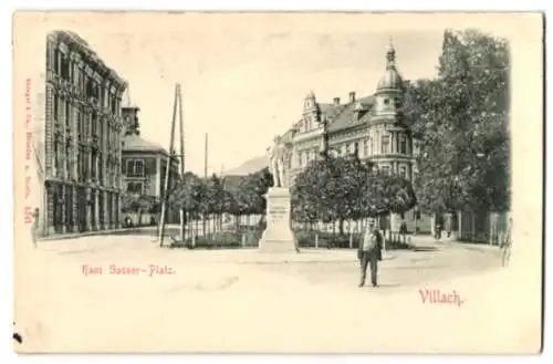 Relief-AK Villach, Blick auf den Hans Gasser-Platz