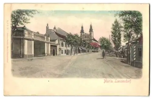 Relief-AK Maria Lanzendorf, Strassenpartie mit Kirche