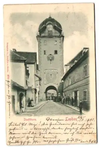 Relief-AK Leoben, Blick auf den Stadtthurm