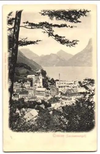 Relief-AK Ebensee /Salzkammergut, Ortsansicht mit Bergpanorama