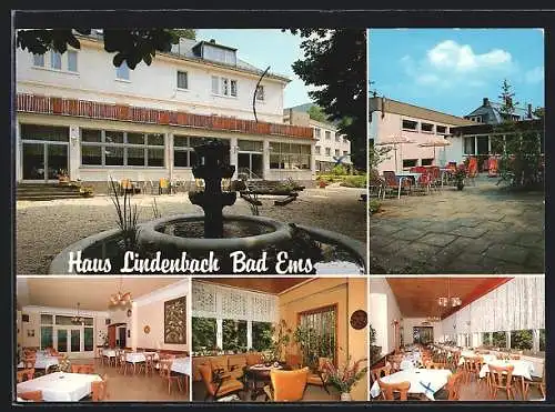 AK Bad Ems, Erholungsheim Haus Lindenbach des Bundesbahn-Sozialwerks, mit Innenansichten