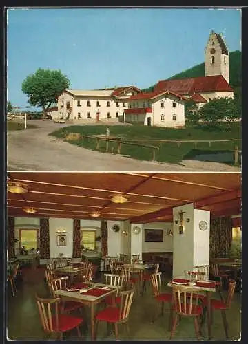 AK Rossholzen /Samerberg, Gasthof-Pension St. Bartholomä, Ansicht von Osten, Speisesaal