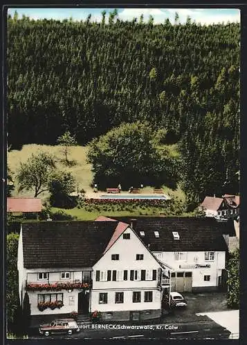 AK Berneck / Schwarzwald, Gasthaus-Pension Traube aus der Vogelschau