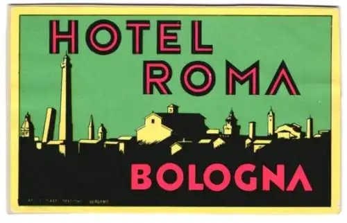 Kofferaufkleber Bologna, Hotel Roma, Ortsansicht