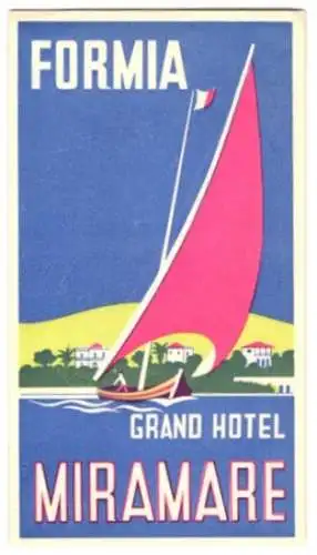 Kofferaufkleber Formia, Grand Hotel Miramare, Segelboot