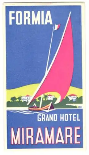 Kofferaufkleber Formia, Grand Hotel Miramare, Segelboot