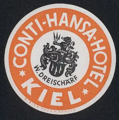 Kofferaufkleber Kiel, Conti-Hansa-Hotel v. W. Dreischärf