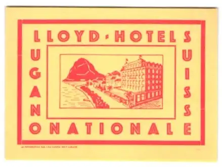 Kofferaufkleber Lugano, Das Lloyd-Hotel National am See