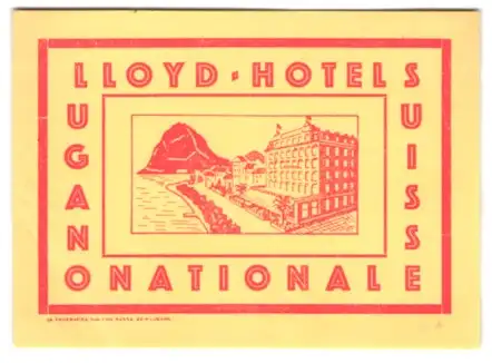 Kofferaufkleber Lugano, Das Lloyd-Hotel National am See