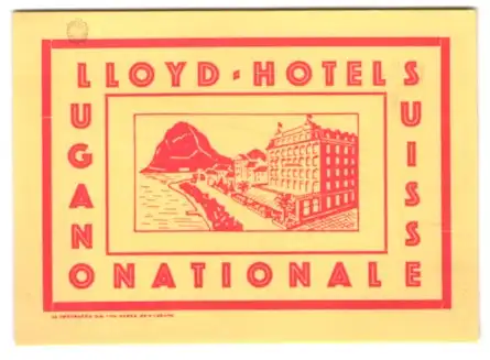 Kofferaufkleber Lugano, Lloyd-Hotel National am Bergsee