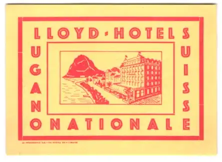 Kofferaufkleber Lugano, Lloyd-Hotel National am Bergsee