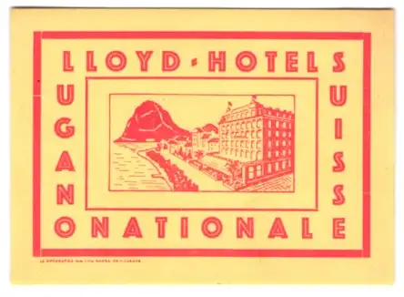 Kofferaufkleber Lugano, Lloyd-Hotel National am Wasser