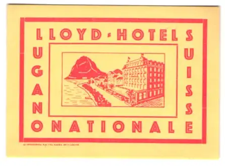 Kofferaufkleber Lugano, Lloyd-Hotel National am Wasser