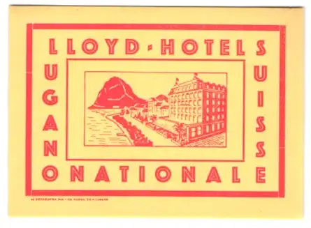 Kofferaufkleber Lugano, Lloyd-Hotel National am Wasser