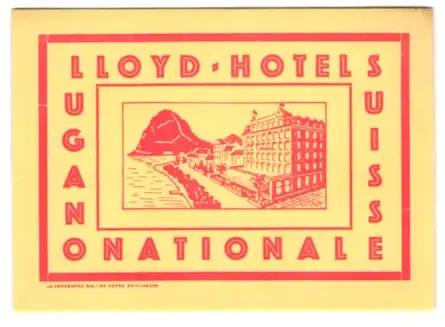 Kofferaufkleber Lugano, Das Lloyd-Hotel National am Wasser