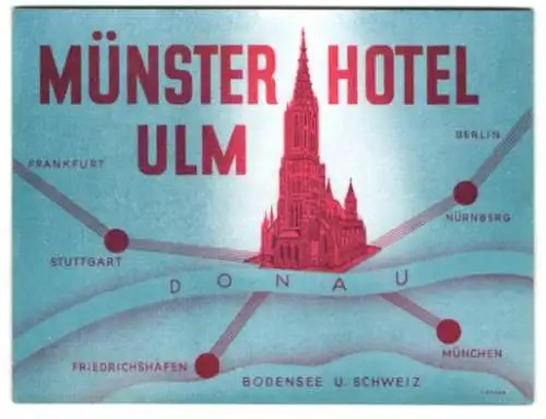 Kofferaufkleber Ulm, Münster Hotel, Das Münster an der Donau