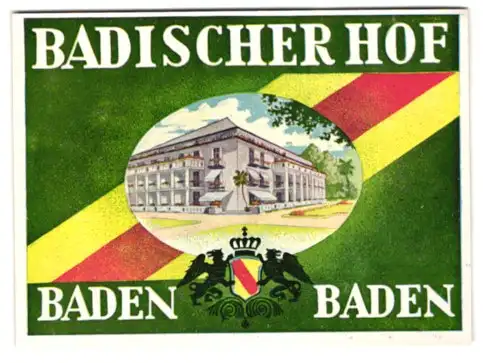 Kofferaufkleber Baden-Baden, Das Hotel Badischer Hof, Wappen