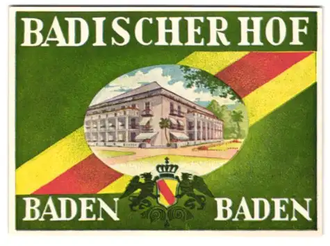 Kofferaufkleber Baden-Baden, Das Hotel Badischer Hof, grossherzoglich-badisches Wappen