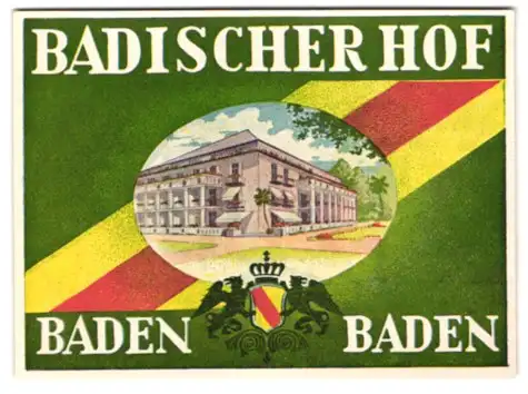 Kofferaufkleber Baden-Baden, Das Hotel Badischer Hof, grossherzoglich-badisches Wappen