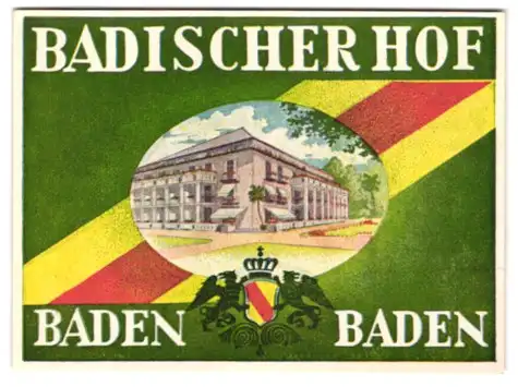 Kofferaufkleber Baden-Baden, Das Hotel Badischer Hof, grossherzogliches Wappen