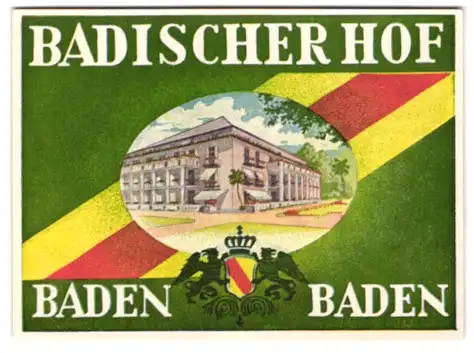 Kofferaufkleber Baden-Baden, Das Hotel Badischer Hof, grossherzogliches Wappen