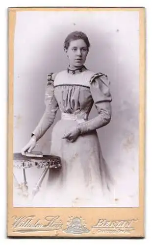 Fotografie Wilhelm Stein, Berlin, Chaussée-Str. 66, Bienenstock mit Monogramm, Portrait einer jungen Frau im Kleid