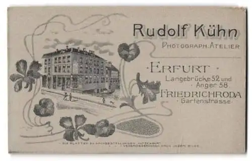 Fotografie Rudolf Kühn, Erfurt, Langebrücke 52, Ansicht Erfurt, Geschäftshaus im Jugendstil-Passepartout