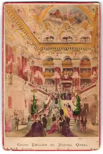 Fotografie A. H. & F., Paris, Ansicht Paris, Grand Escalier du Nouvel Opéra, handcoloriert