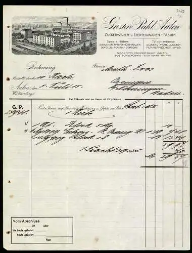 Rechnung Aalen 1915, Gustav Pahl, Zuckerwaren- & Eierteigwaren-Fabrik, Das gesamte Firmengelände