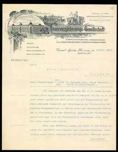 Rechnung Hannover 1908, Schlesische Feuerversicherungs-Gesellschaft, Ansicht der General-Agentur