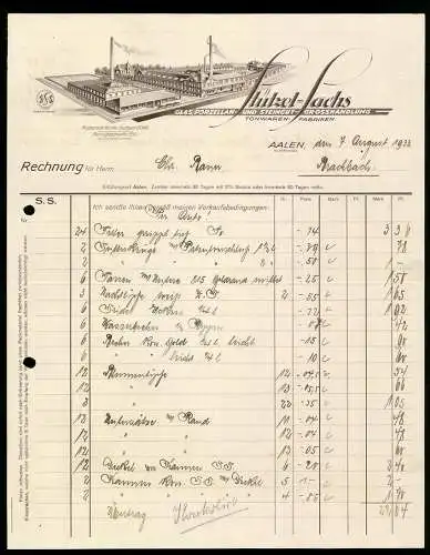 Rechnung Aalen 1933, Stützel-Sachs, Glas-, Porzellan- & Steingut-Grosshandlung, Modellansicht des Firmengeländes